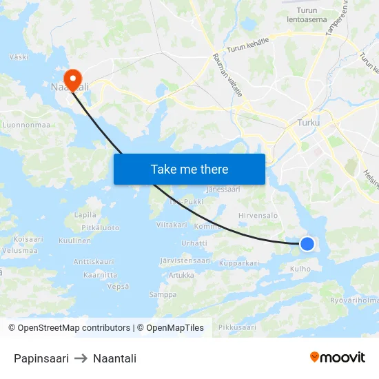 Papinsaari to Naantali map