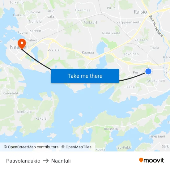 Paavolanaukio to Naantali map
