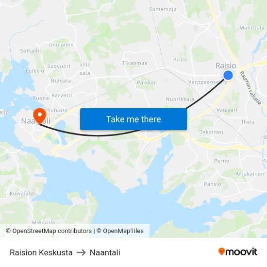 Raision Keskusta to Naantali map