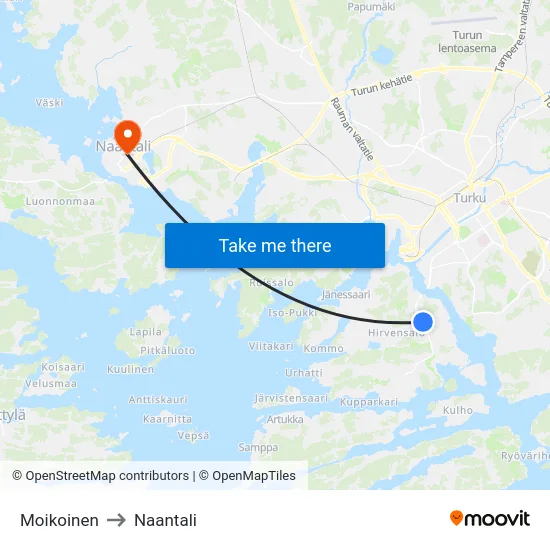Moikoinen to Naantali map