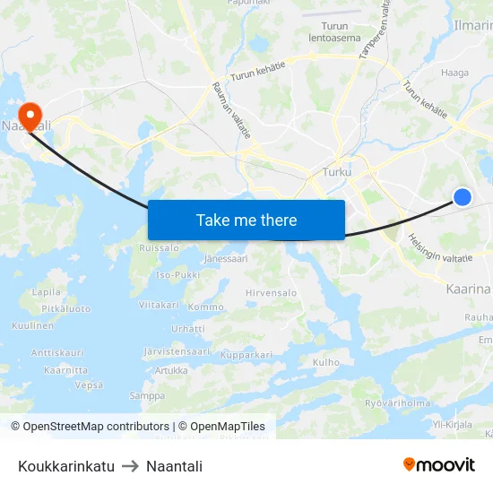 Koukkarinkatu to Naantali map