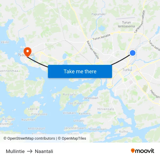 Mullintie to Naantali map