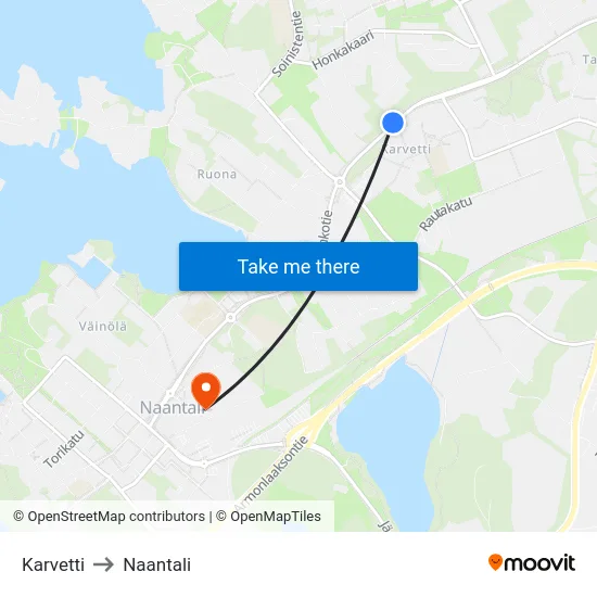 Karvetti to Naantali map
