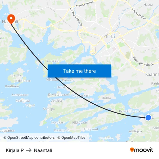 Kirjala P to Naantali map