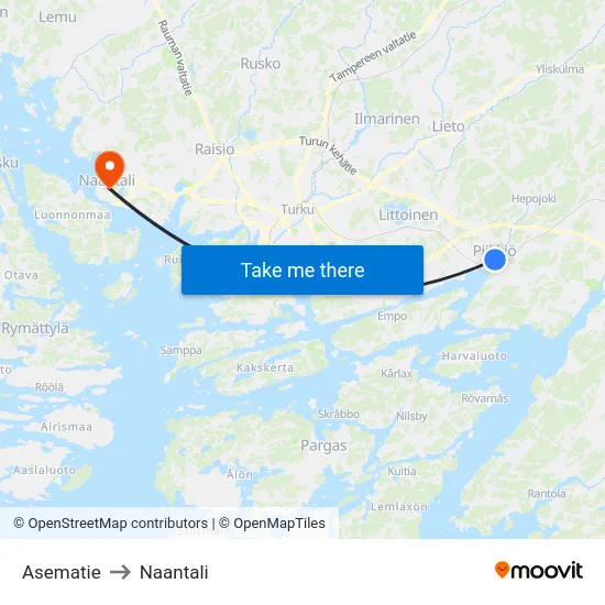Asematie to Naantali map