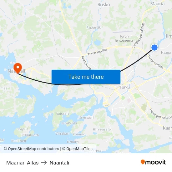 Maarian Allas to Naantali map