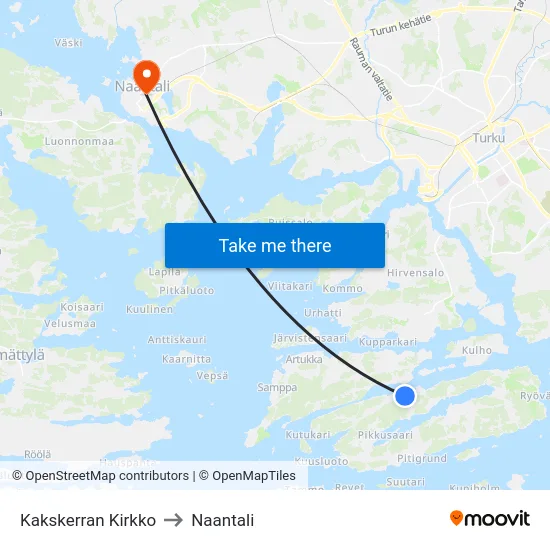 Kakskerran Kirkko to Naantali map
