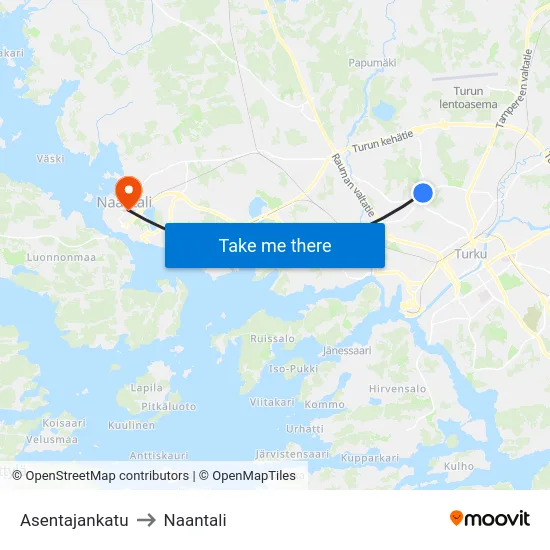 Asentajankatu to Naantali map