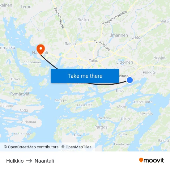 Hulkkio to Naantali map