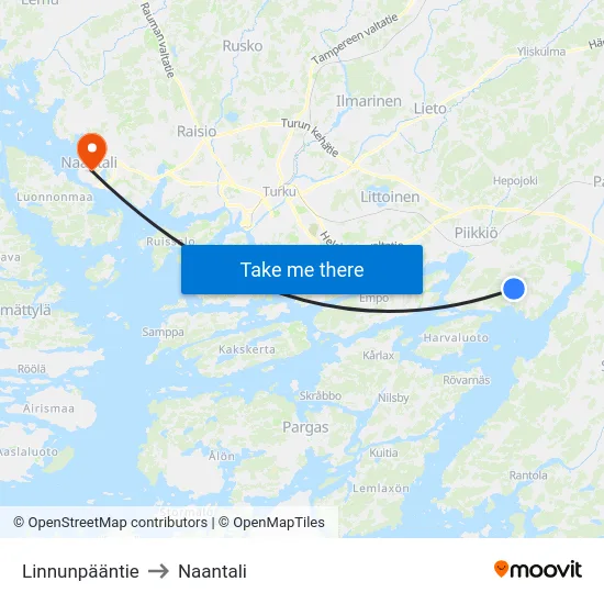 Linnunpääntie to Naantali map