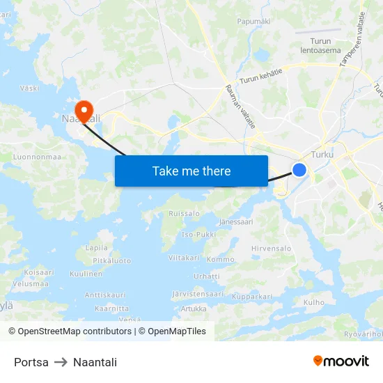 Portsa to Naantali map