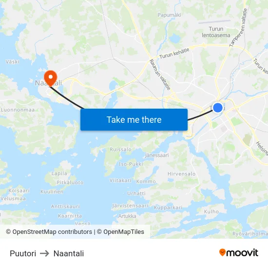 Puutori to Naantali map