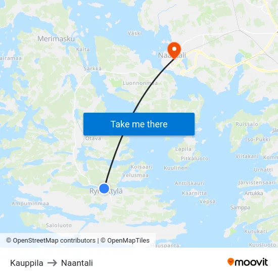 Kauppila to Naantali map