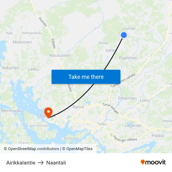 Airikkalantie to Naantali map