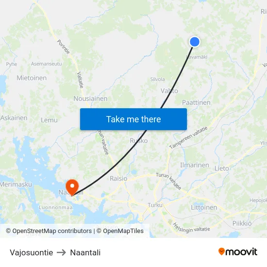 Vajosuontie to Naantali map