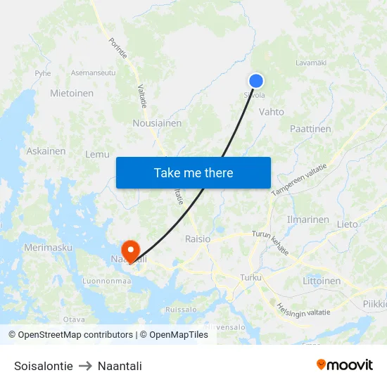 Soisalontie to Naantali map