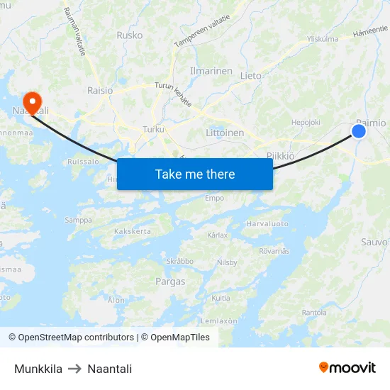 Munkkila to Naantali map