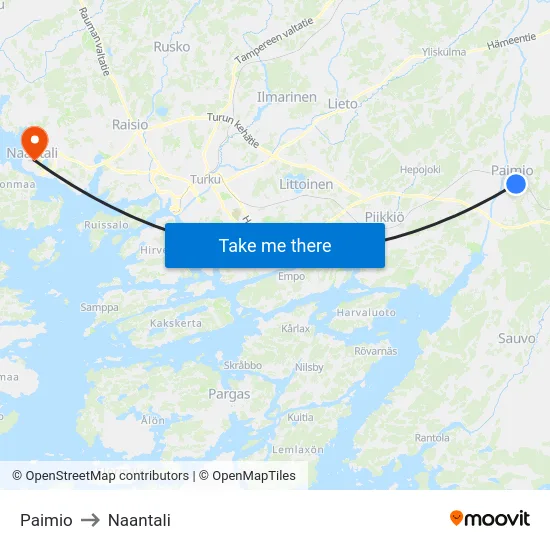 Paimio to Naantali map