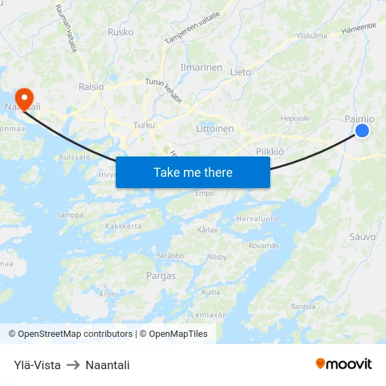 Ylä-Vista to Naantali map