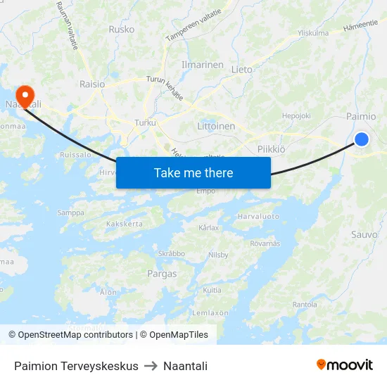 Paimion Terveyskeskus to Naantali map