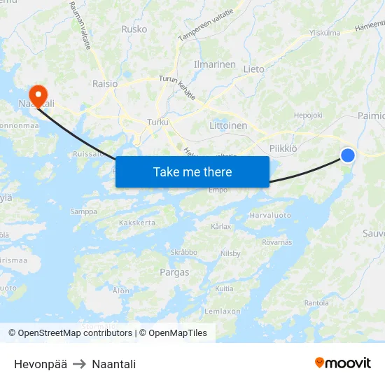 Hevonpää to Naantali map