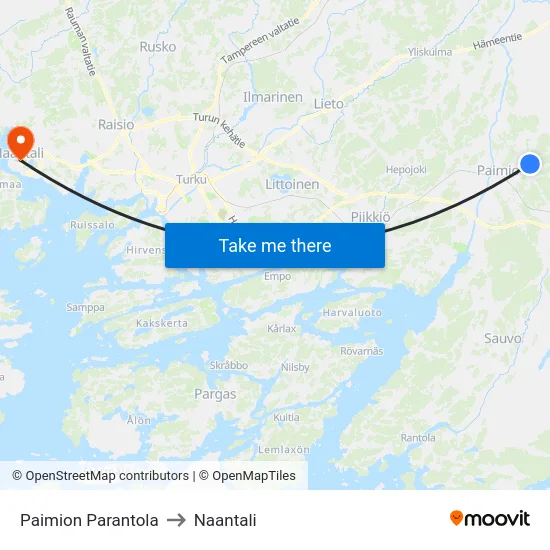 Paimion Parantola to Naantali map