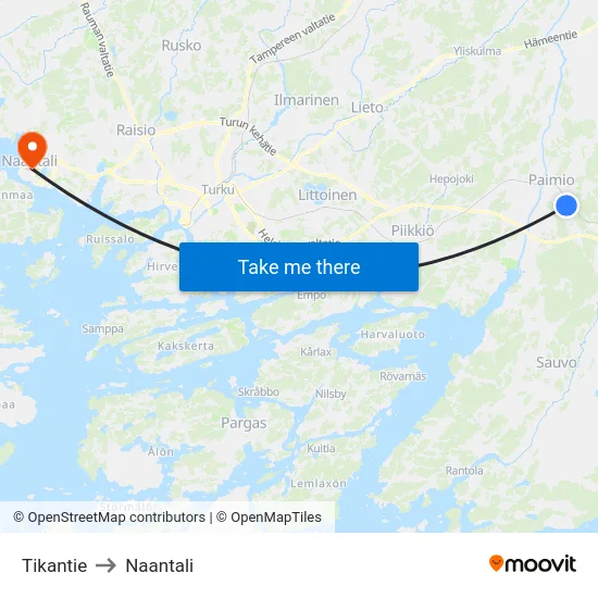 Tikantie to Naantali map