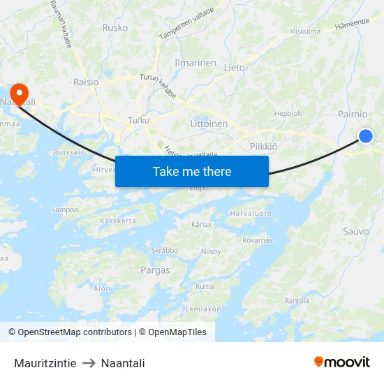 Mauritzintie to Naantali map
