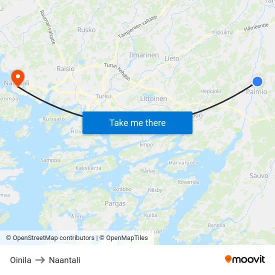 Oinila to Naantali map
