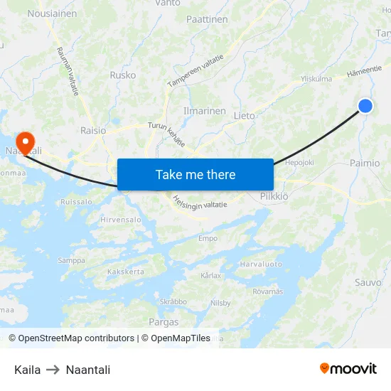 Kaila to Naantali map