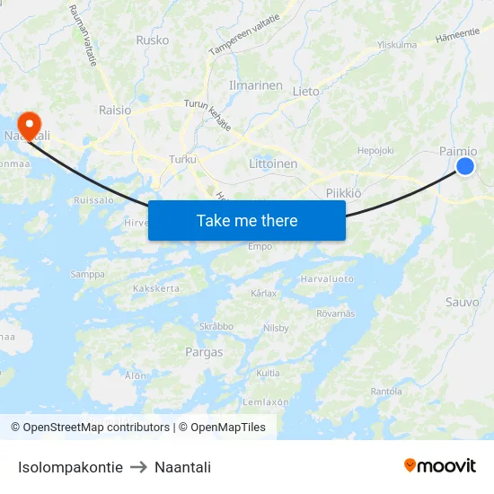 Isolompakontie to Naantali map