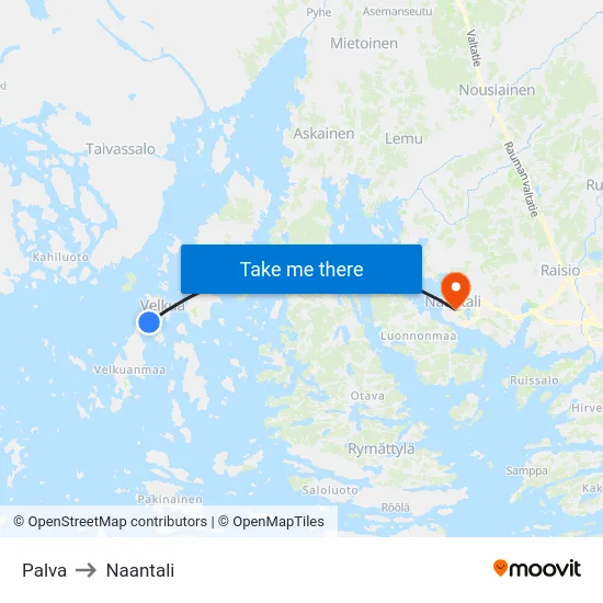 Palva to Naantali map