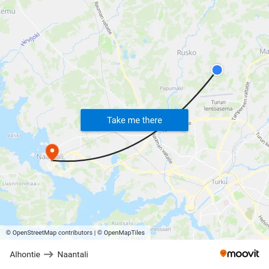 Alhontie to Naantali map