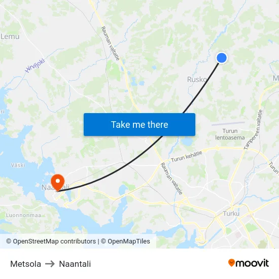 Metsola to Naantali map