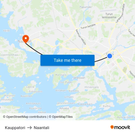 Kauppatori to Naantali map