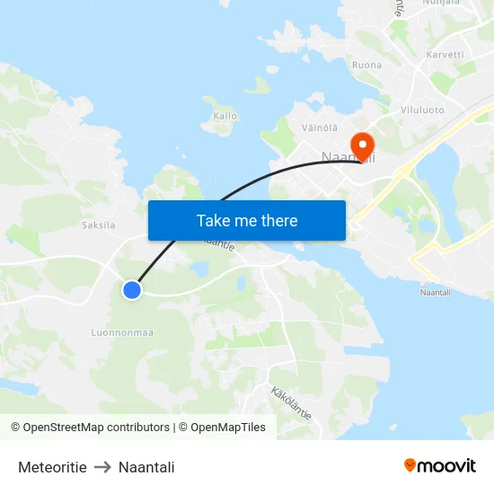 Meteoritie to Naantali map