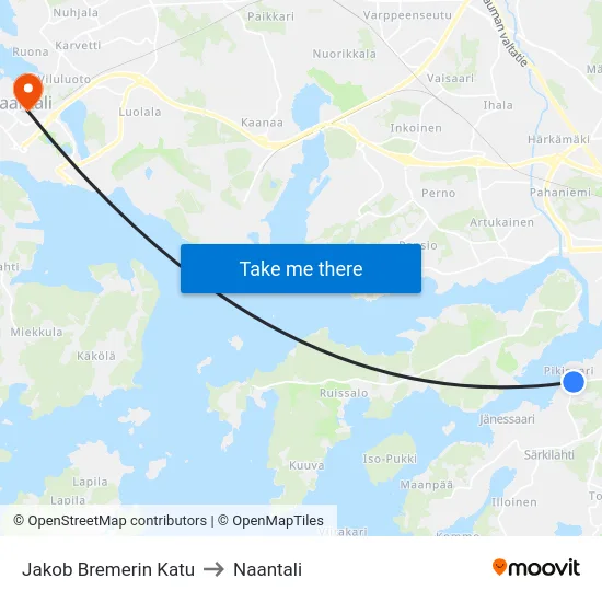 Jakob Bremerin Katu to Naantali map