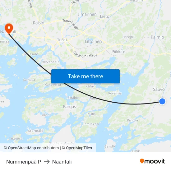 Nummenpää P to Naantali map