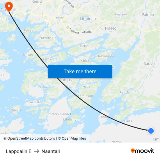 Lappdalin E to Naantali map