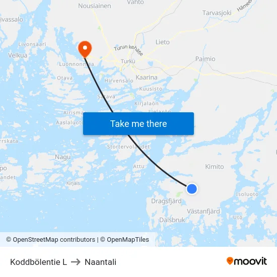 Koddbölentie L to Naantali map