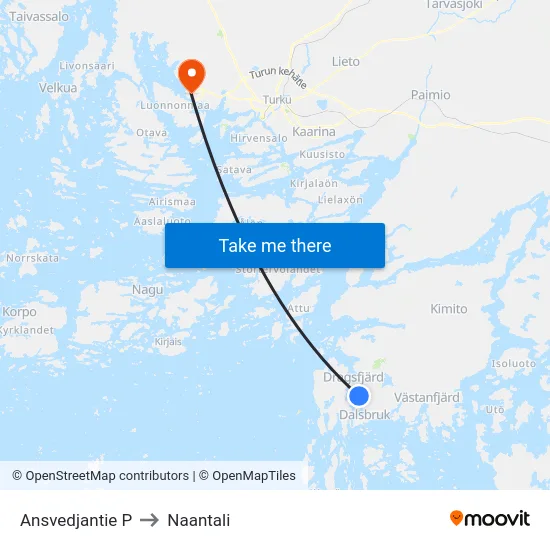 Ansvedjantie P to Naantali map