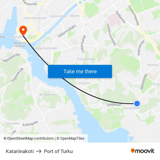 Katariinakoti to Port of Turku map