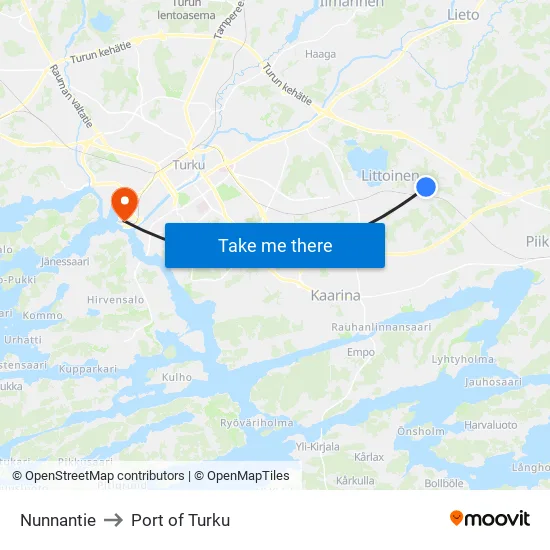 Nunnantie to Port of Turku map