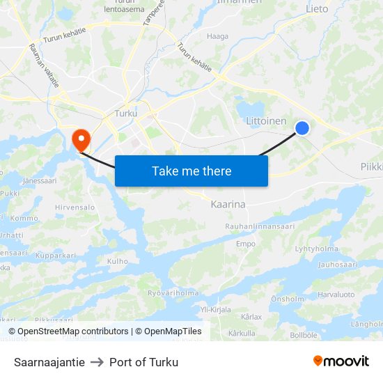 Saarnaajantie to Port of Turku map