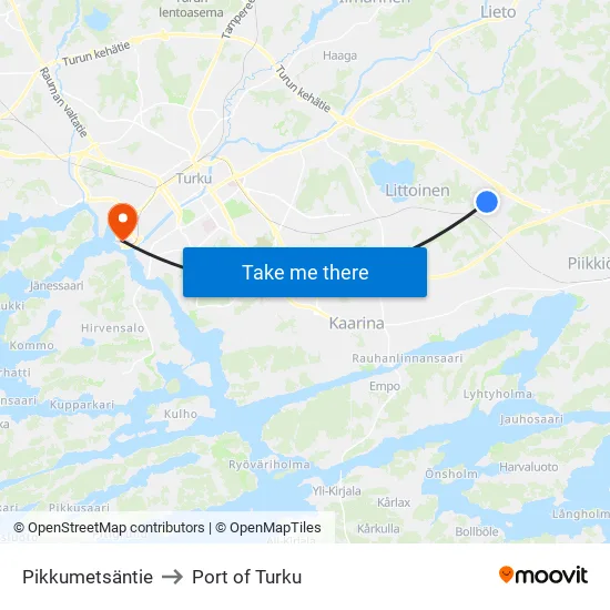 Pikkumetsäntie to Port of Turku map