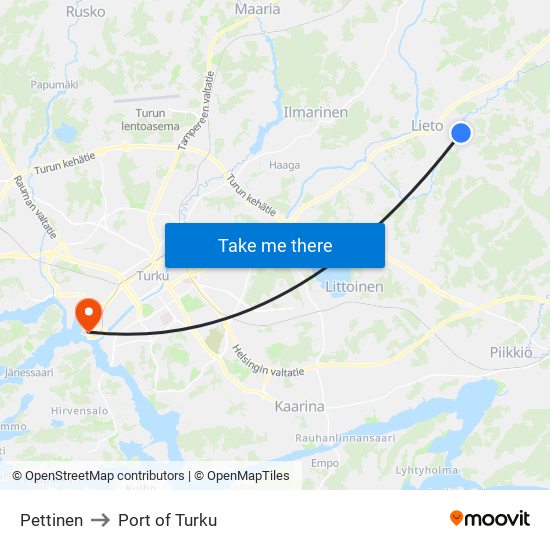 Pettinen to Port of Turku map