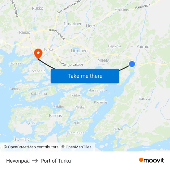 Hevonpää to Port of Turku map