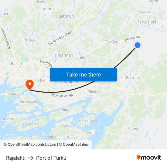 Rajalahti to Port of Turku map