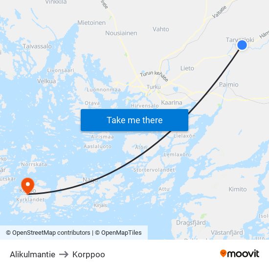 Alikulmantie to Korppoo map