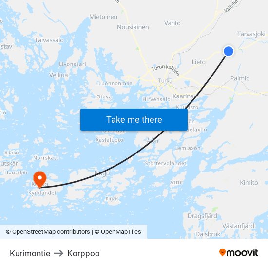 Kurimontie to Korppoo map